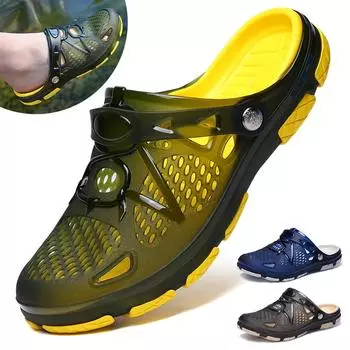 Летние мужские сандалии, сабо, уличные повседневные пляжные тапочки, дышащая обувь для водных видов спорта, шлепанцы, мужские кроссовки для плавания цвета морской волны 40 чёрный