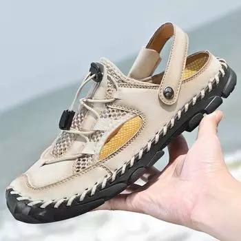 Летние мужские сандалии Сандалии для отдыха на природе Сетчатые сандалии Мягкие сабо Мужские сандалии Шлепанцы Сандалии ручной работы Римские тапочки для отдыха на природе 39 чёрный