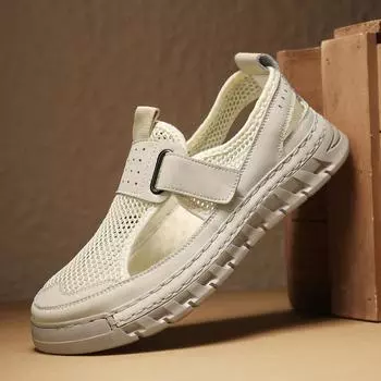 Летние мужские сандалии, сетчатые пляжные сандалии ручной работы, дышащая повседневная обувь 39 чёрный