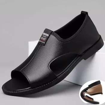 Летние мужские сандалии, высококачественная удобная пляжная обувь для мужчин, легкие нескользящие повседневные тапочки, кожаные полые сандалии 38 хаки