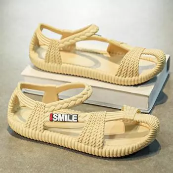 Летние мужские сандалии, женские тапочки, тканые дизайнерские пляжные сандалии, дышащие повседневные сандалии на плоской подошве, уличные сандалии для пар 36-37 чёрный