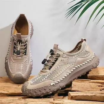 Летние мужские сетчатые походные кроссовки дышащие полые уличные кроссовки скальные туфли мужские спортивные нескользящие туфли 39 чёрный