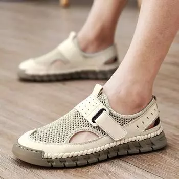 Летние мужские сетчатые походные кроссовки дышащие полые уличные кроссовки скальные туфли мужские спортивные нескользящие туфли 39 хаки