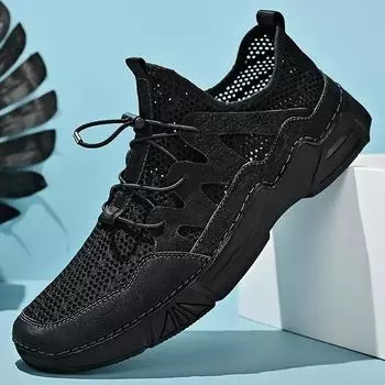 Летние мужские сетчатые сандалии ручной работы, дышащая повседневная обувь 39 серый