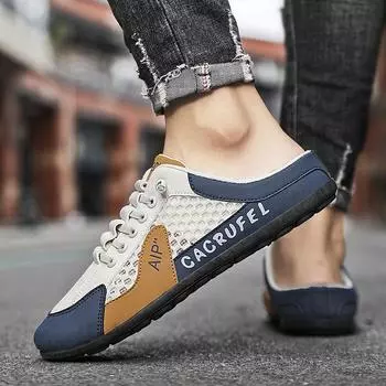 Летние мужские сетчатые универсальные тапочки, новые дышащие кроссовки для ходьбы в помещении с мягкой подошвой, нескользящие, ленивые, повседневные туфли 39-44 39