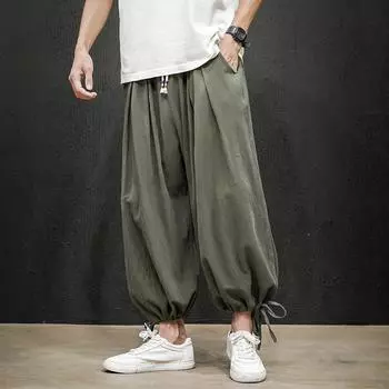 Летние мужские шаровары, мужские хлопковые льняные спортивные брюки, мужские винтажные спортивные штаны в китайском стиле S темно серый