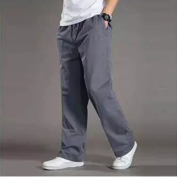 Летние мужские широкие брюки большого размера, комбинезоны с несколькими карманами, прямые повседневные брюки, свободные спортивные штаны для улицы XXXXXXL чёрный