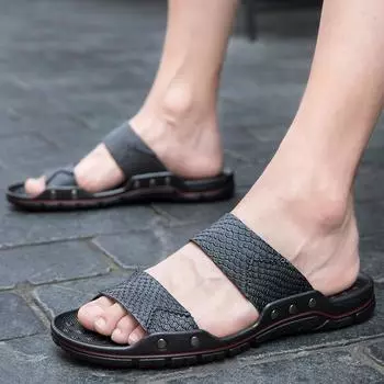 Летние мужские шлепанцы Массажные мужские тапочки Удобные пляжные сандалии Мужская повседневная обувь Домашние шлепанцы Обувь для ванной 38-48 38 чёрный
