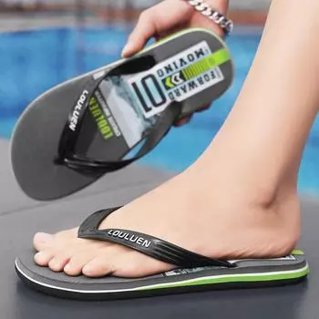 Летние мужские шлепанцы, нескользящие пляжные сандалии, мужские пляжные шлепанцы с буквенным принтом, уличная модная пляжная обувь, мужские тапочки, домашние шлепанцы для ванны 39 чёрный