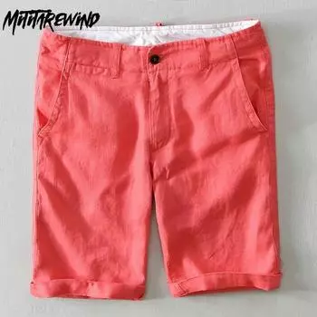 Летние мужские шорты из 100% льна, праздничные пляжные шорты, мешковатые штаны, дышащая мужская одежда, свежие цвета, прямые повседневные шорты 29 темно-синий