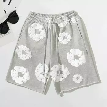 Летние мужские шорты с цветочным принтом на шнурке с эластичной резинкой на талии, свободные карманы, плиссированные шорты для отдыха, пляжного спорта, повседневная домашняя одежда, короткие брюки S серый