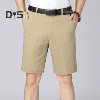 Летние мужские шорты с застежкой-молнией и пуговицами, боковые карманы, однотонные, свободные, мягкие, дышащие, в деловом стиле, короткие брюки длиной до колена для отца 29 хаки