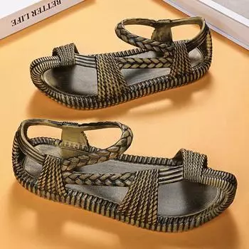 Летние мужские соломенные сандалии, мужская повседневная обувь, индивидуальные износостойкие сандалии для мужчин, уличные пляжные шлепанцы, размер плюс 36-47 36