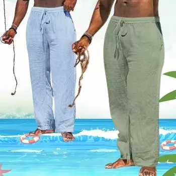 Летние мужские спортивные брюки для спортзала, однотонные хлопковые льняные брюки, дышащие повседневные тренировочные брюки, джоггеры, хип-хоп-спортивные брюки, уличная одежда S белый