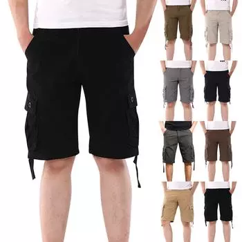 Летние мужские свободные повседневные шорты в стиле ретро с несколькими карманами 42 армия зеленый