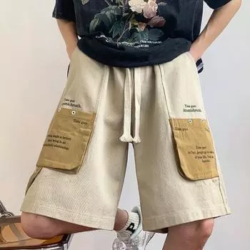 Летние мужские свободные прямые шорты-карго, повседневные брюки с эластичной резинкой на талии, уличная одежда для бега, брюки больших размеров M-3XL M чёрный