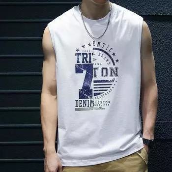 Летние мужские свободные топы для фитнеса, мужские модные принты, майка, мужская повседневная одежда, спортивная, свободная, жилетка для мышц M белый