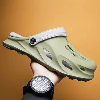 Летние мужские тапочки 2024. Нескользящие, прочные, легкие, дышащие пляжные тапочки для спорта и отдыха на улице. 39 зелёный