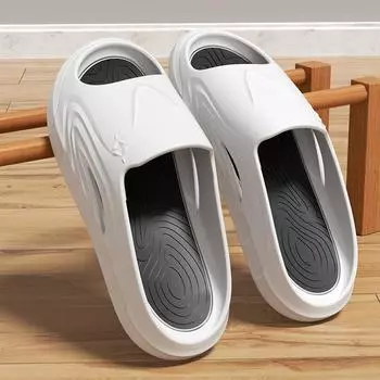 Летние мужские тапочки для улицы, новая модная домашняя спортивная обувь, износостойкие, толстая подошва, для дома, для мужчин, для помещений, нескользящие 40-41 белый