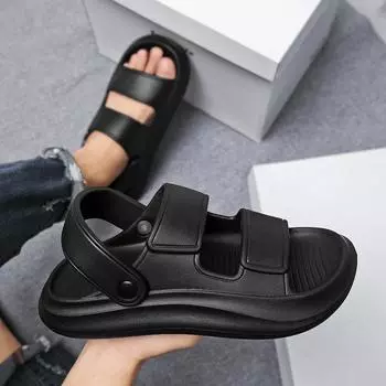 Летние мужские тапочки EVA Soft Platform Slides Sneakers Borken Sandals Casual Beach Shoes Platform Designer Comfort Slippers 40-41 чёрный