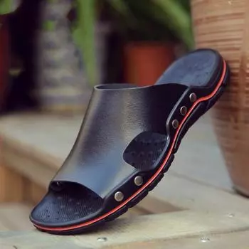 Летние мужские тапочки из натуральной кожи, пляжные сандалии, удобная мужская повседневная обувь, модная обувь 43 коричневый