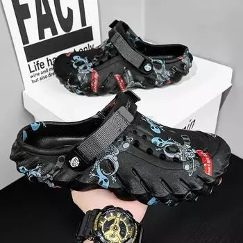 Летние мужские тапочки, износостойкие нескользящие мужские сандалии, модная повседневная обувь, удобные садовые сандалии, пляжная обувь для отдыха на открытом воздухе 40 чёрный