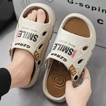 Летние мужские тапочки. Летняя обувь для отдыха. Мужская пляжная обувь. Удобная мужская обувь. Уличные мужские тапочки. Модные шлепанцы. 36 чёрный