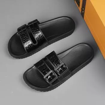 Летние мужские тапочки. Летняя обувь для отдыха. Мужская пляжная обувь. Удобная мужская обувь. Уличные мужские тапочки. Модные шлепанцы. 39 чёрный