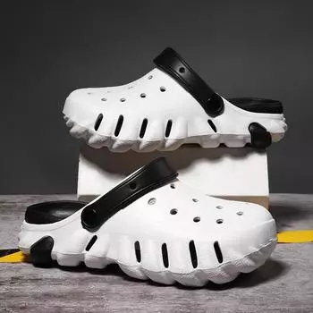 Летние мужские тапочки, модные туфли с толстым дном, тапочки из ЭВА, нескользящие тапочки Баотоу, уличные пляжные женские тапочки для сада 2024 36 чёрный