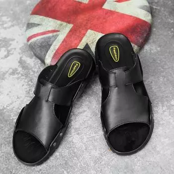 Летние мужские тапочки, модные уличные дышащие сандалии без застежек, удобная нескользящая легкая повседневная обувь, новая прогулочная обувь 52 чёрный
