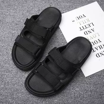 Летние мужские тапочки на открытом воздухе, модные парусиновые туфли на липучках, повседневные туфли для пар, пляжные тапочки без застежек, сандалии, женская обувь, шлепанцы 38 чёрный
