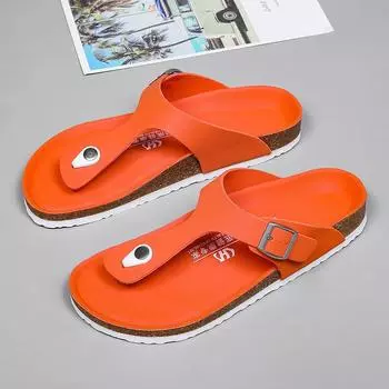 Летние мужские тапочки с двойной застежкой, пропитанные маслом и воском, тапочки на плоской подошве, прохладные тапочки с пробковой подошвой, пляжная обувь, женские тапочки, цельные 35