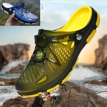 Летние мужские тапочки с толстой подошвой и нескользящей обувью с отверстиями, повседневные сандалии и тапочки, дышащая пляжная обувь 40 зелёный