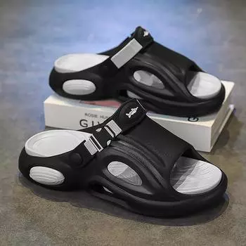 Летние мужские тапочки сабо на платформе женские пляжные сандалии для отдыха на открытом воздухе повседневная нескользящая обувь мужские сандалии 40-41 чёрный