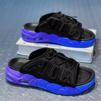 Летние мужские тапочки, уличные тапочки с толстой подошвой, нескользящие носимые спортивные сандалии, пляжные тапочки 39 белый/синий