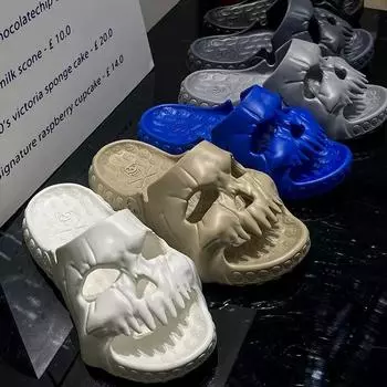 Летние мужские тапочки женские уличные пляжные туфли на толстой подошве для ванной комнаты персонализированные тапочки с черепом туфли сандалии 2024 Новинка 36-37 чёрный