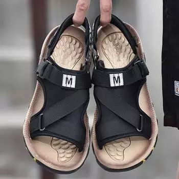 Летние мужские тканые повседневные пляжные сандалии большого размера, размер 39-47 39 чёрный