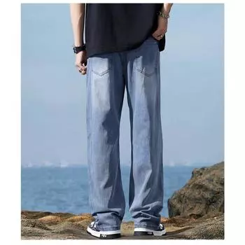 Летние мужские тонкие джинсы для тенниса, удобные, свободные, прямые, с широкими штанинами, прохладные, сексуальные брюки M