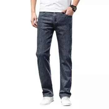 Летние мужские тонкие джинсы с эластичной резинкой на талии, свободные прямые удобные повседневные джинсовые брюки, брендовые брюки размера плюс 29 синий