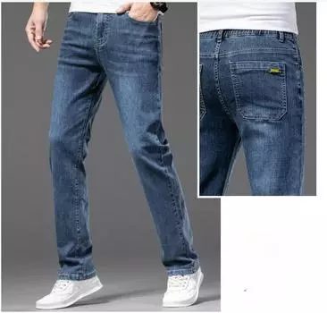 Летние мужские тонкие джинсы с эластичной резинкой на талии, свободные прямые удобные повседневные джинсовые брюки, брендовые брюки размера плюс 29 темно серый