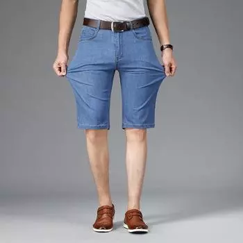 Летние мужские тонкие короткие джинсы в деловом стиле, классический стиль, светло-голубые эластичные джинсовые шорты, мужская брендовая одежда 40 светло-синий