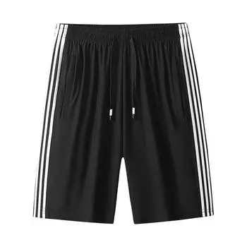 Летние мужские тонкие свободные спортивные брюки больших размеров, брюки из ледяного шелка, повседневные брюки, быстросохнущие брюки из ледяного шелка 8XL чёрный