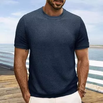 Летние мужские топы, трикотажные, с круглым вырезом, с короткими рукавами, однотонные, в рубчик, эластичные, облегающие S вино красного