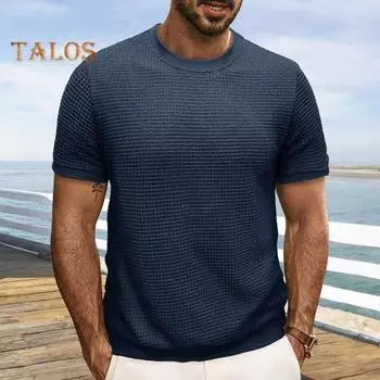 Летние мужские топы, трикотажные, с круглым вырезом, короткими рукавами, однотонные, ребристые, эластичные футболки, облегающие, пуловеры, повседневная одежда S королевский синий