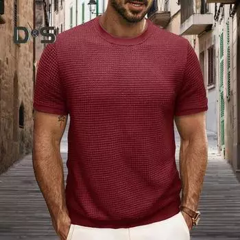 Летние мужские топы, трикотажные, с круглым вырезом, короткими рукавами, однотонные, ребристые, эластичные футболки, облегающие, пуловеры, повседневная одежда S королевский синий