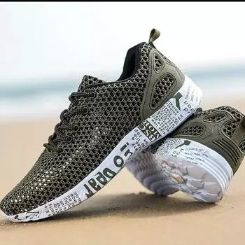 Летние мужские туфли, дышащие, тонкие, полые, сетчатые, одинарные, большого размера, мужские, спортивные, повседневные, беговые, модные туфли 39 темно-зеленого