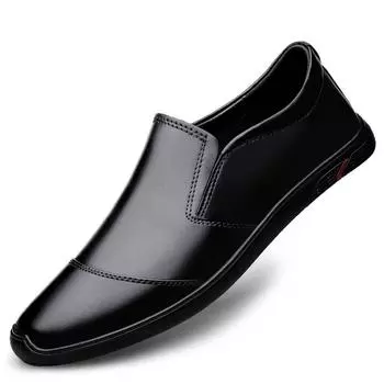 Летние мужские туфли из натуральной кожи, повседневные, мягкие, нескользящие, резиновые, мокасины, мужские, деловые, офисные, для вождения, мужские 43 чёрный