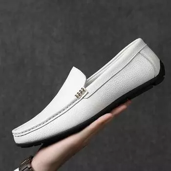 Летние мужские туфли из натуральной кожи Slip On, мокасины, деловые лоферы, мужские дизайнерские туфли для вождения, повседневные, роскошные, на плоской подошве, белые, свадебные 40