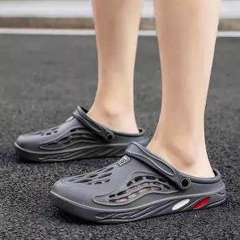 Летние мужские туфли с дырочками, мужские тапочки, пляжная обувь, крутые тапочки с сумкой, мужские полые дышащие туфли двойного назначения 36 чёрный