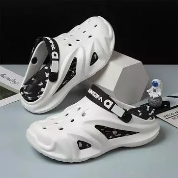 Летние мужские туфли с дырочками, уличные камуфляжные водонепроницаемые пляжные тапочки из ЭВА, двухцветные, на толстой подошве 38-39 белый